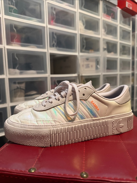 adidas Shoes - adidas White Samba Platform Sneakers with Iridescent Stripes